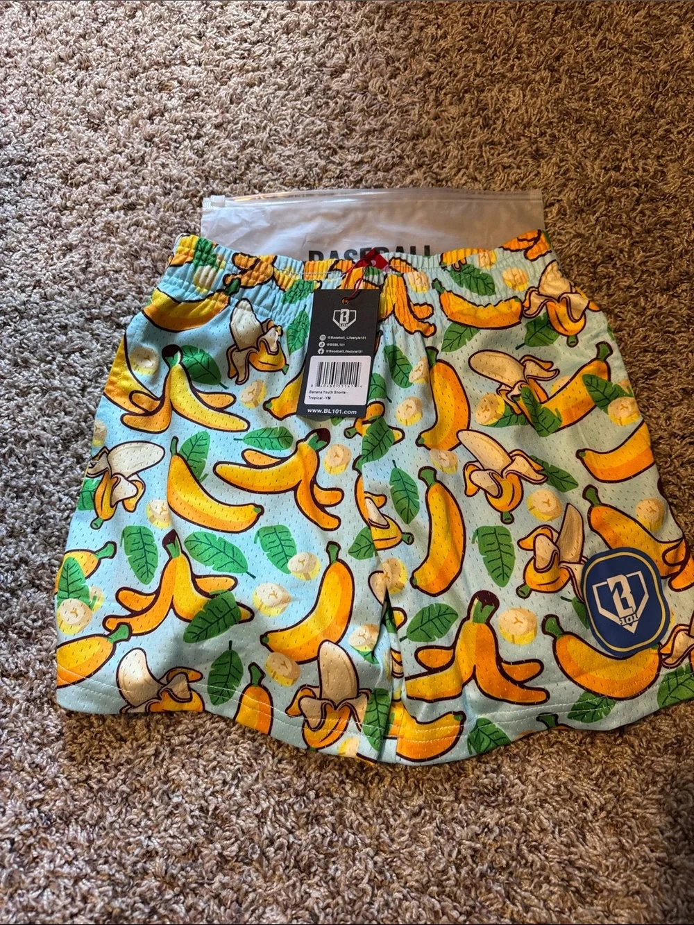 Baseball Lifestyle Shorts - Youth M - Bananas - Picture 1 of 3